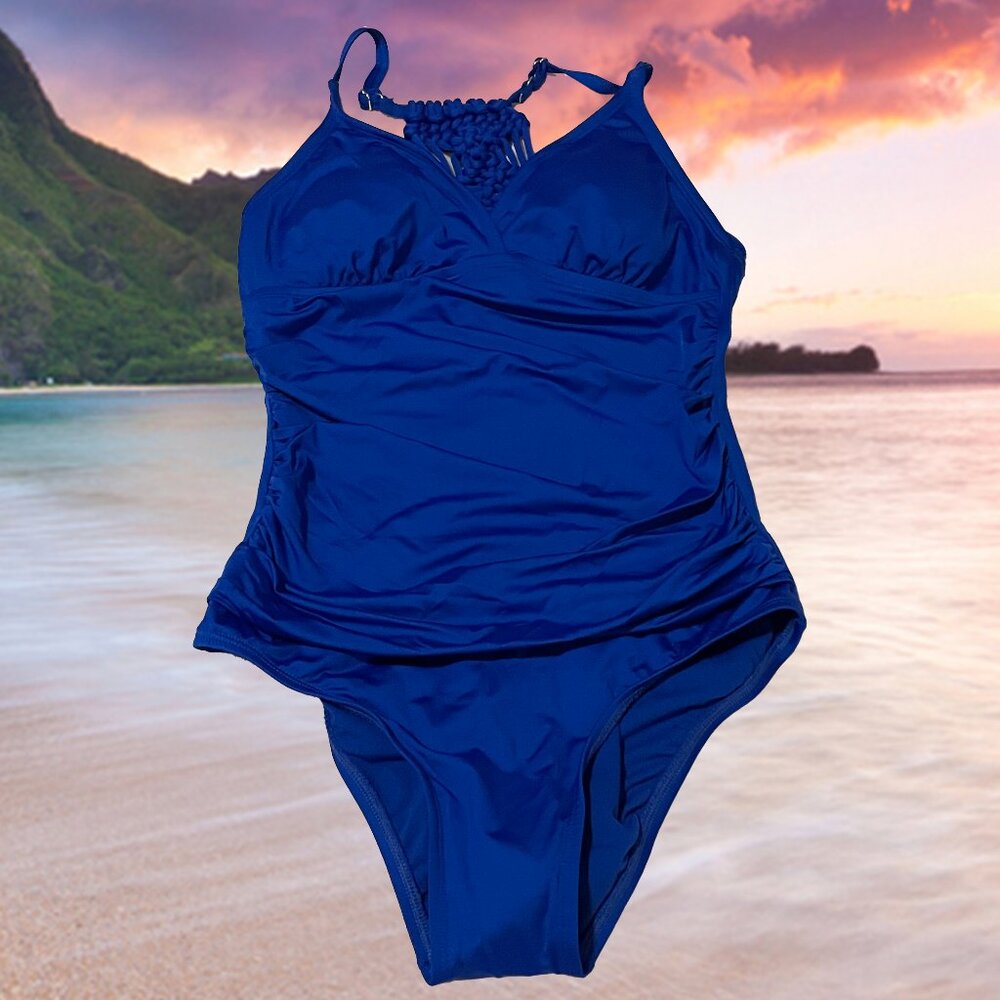 Jantzen Womens One Piece Bathing Suit Bright Blue NWT